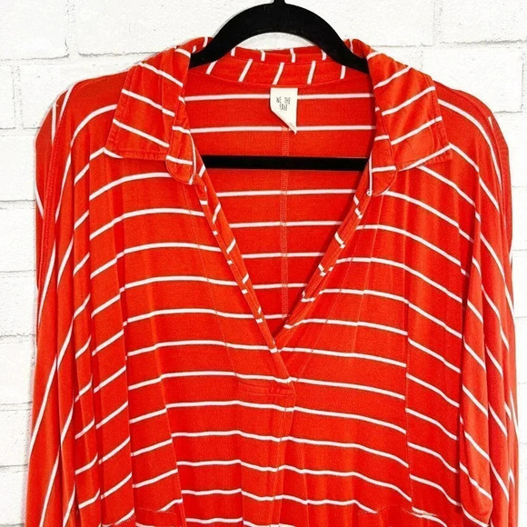 We the Free - Free People Red & White Striped Split Front Shirt Women's Small - Picture 2 of 7
